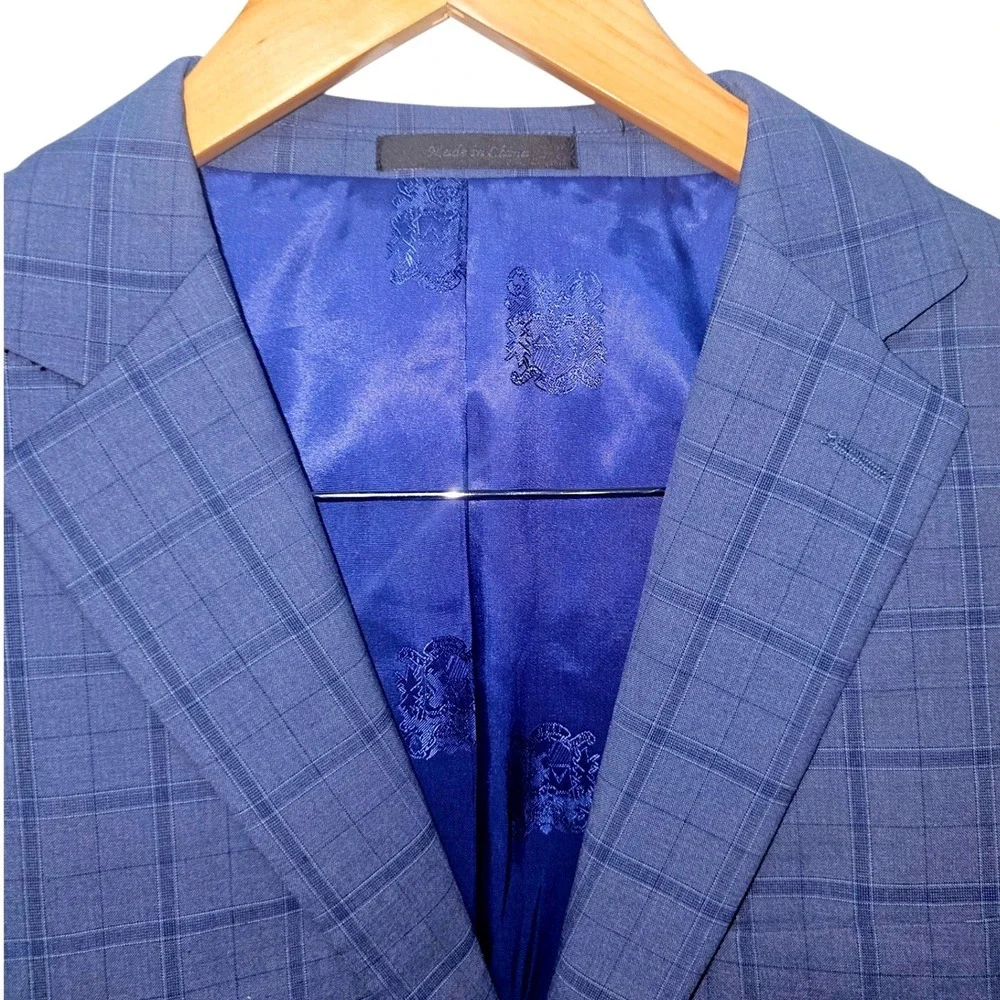 Austin Reed London Mens Blue Windowpane Check Two Button Blazer Sport Coat 42R